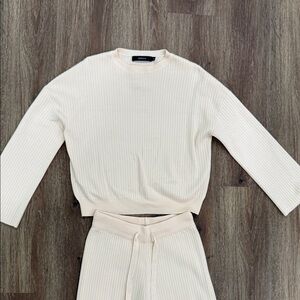 Elegant Cream Wide Leg Pants & Sweater Set